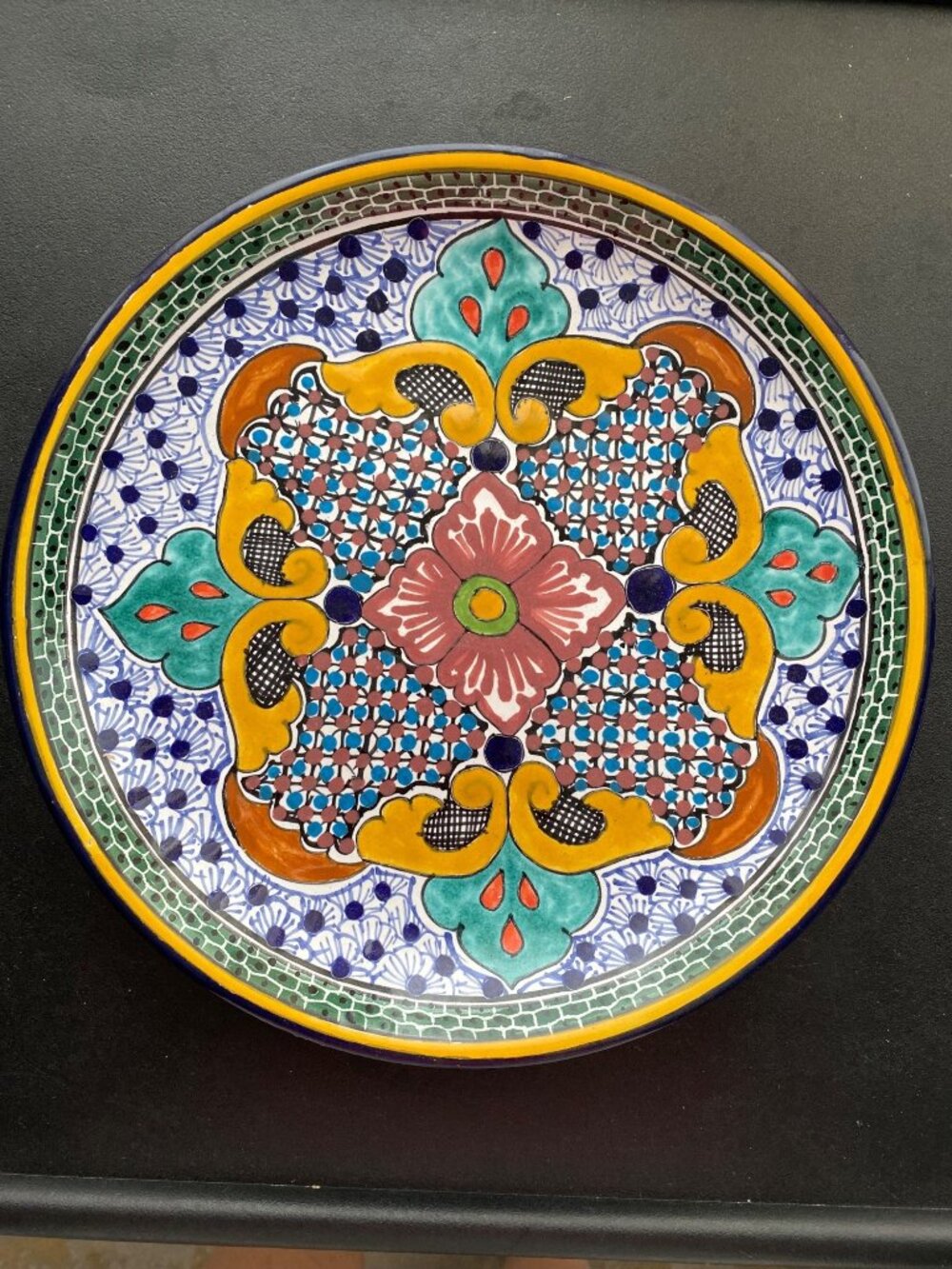 Handcrafted Talavera Ceramic Plate 10” Multicolor Floral Design Puebla Mexico
